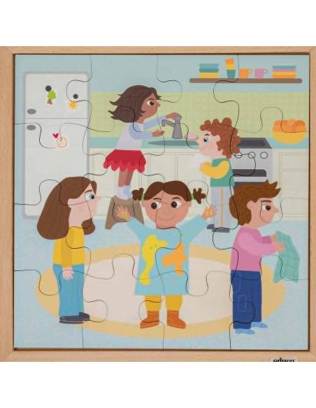 Puzzle routine quotidienne en bois – apprendre à se laver les mains