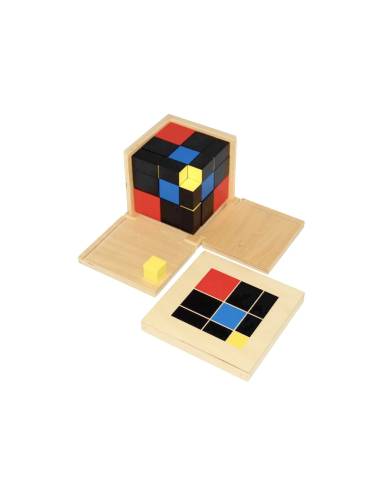 Puzzle en bois représentant (a + b + c)³ pour découvrir les mathématiques
