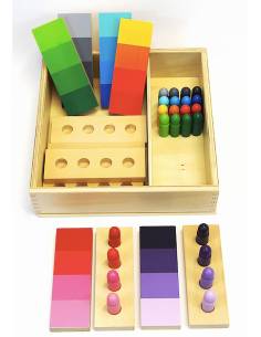 Boîte des dégradés de couleurs Montessori avec tablettes en bois