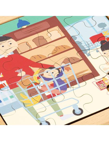 Puzzle de la Vie Quotidienne en bois – Le supermarché (16 pièces) pour tout-petits