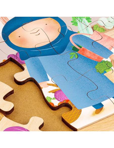 Puzzle en bois – Mon panier de légumes (12 pièces)