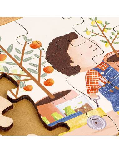 Un puzzle coloré pour apprendre à nommer et observer les éléments du jardin