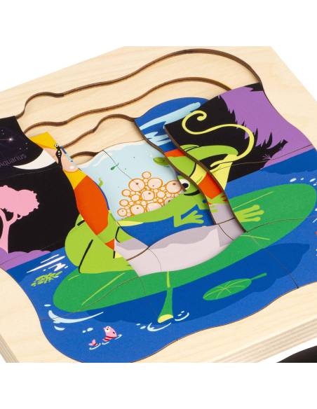 Un puzzle en bois à 5 couches pour découvrir la métamorphose de la grenouille étape par étape
