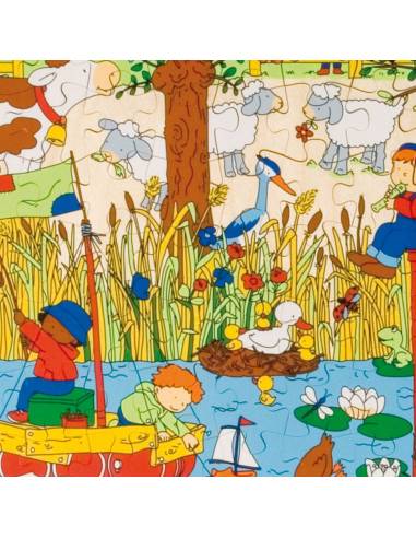 Puzzle éducatif représentant l’écosystème du lac vu de dessus et de dessous