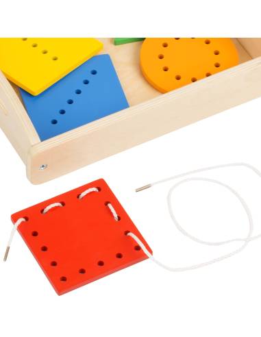 Plateau de laçage des formes – Jeu éducatif en bois avec cordons colorés