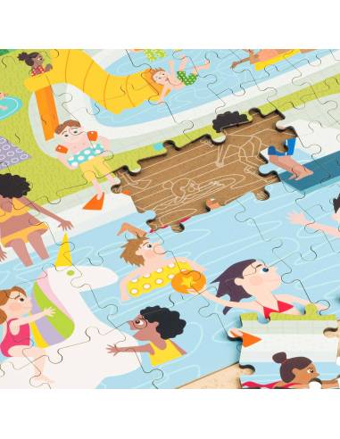Puzzle coopératif en carton – La piscine (102 pièces)