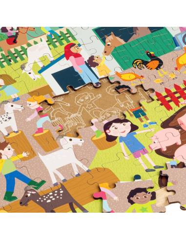 Un puzzle coopératif coloré qui stimule coopération, langage et observation autour de la vie à la ferme