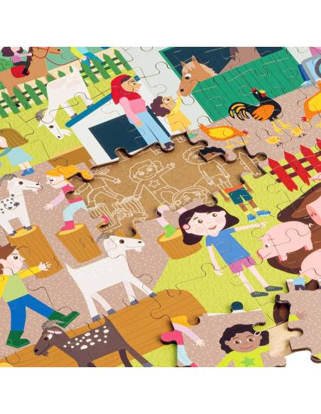 Un puzzle coopératif coloré qui stimule coopération, langage et observation autour de la vie à la ferme