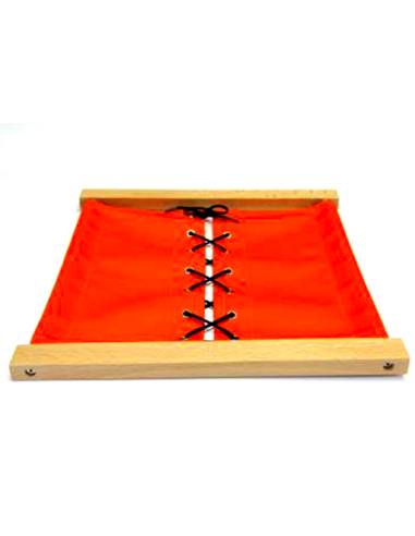 Cadre d’habillage Montessori en bois avec tissu et lacets résistants pour apprendre à nouer et dénouer dès 3 ans