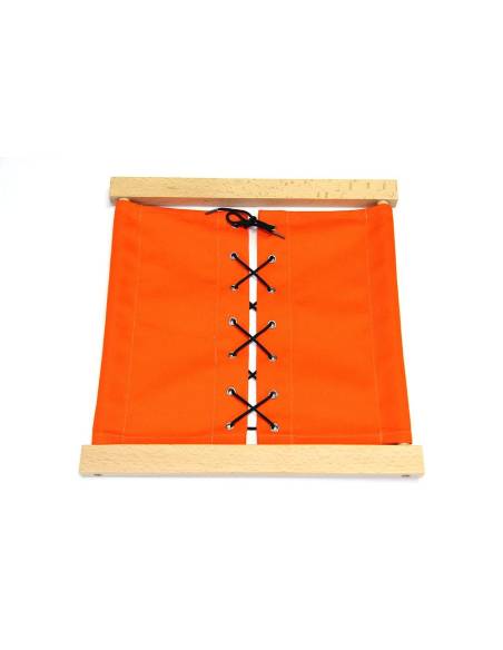 Cadre d’habillage Montessori lacets en bois et tissu