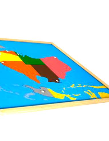 Puzzle Montessori en bois représentant l’Océanie, idéal pour développer repérage spatial et curiosité géographique dès 3 ans