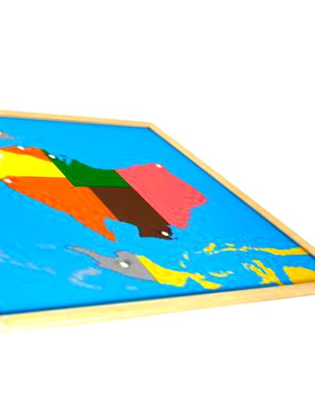 Puzzle Montessori en bois représentant l’Océanie, idéal pour développer repérage spatial et curiosité géographique dès 3 ans
