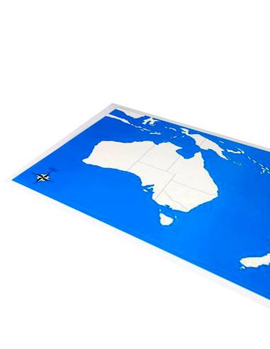 Carte de contrôle Montessori en couleurs représentant l’Océanie, complément indispensable du puzzle de géographie