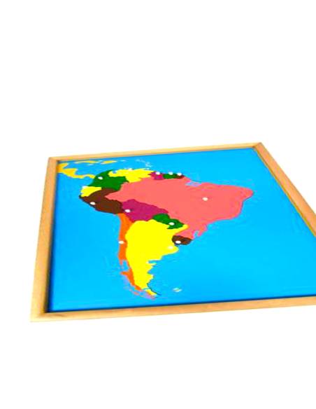 Puzzle Montessori en bois représentant l’Amérique du Sud, idéal pour développer mémoire et curiosité géographique dès 3 ans