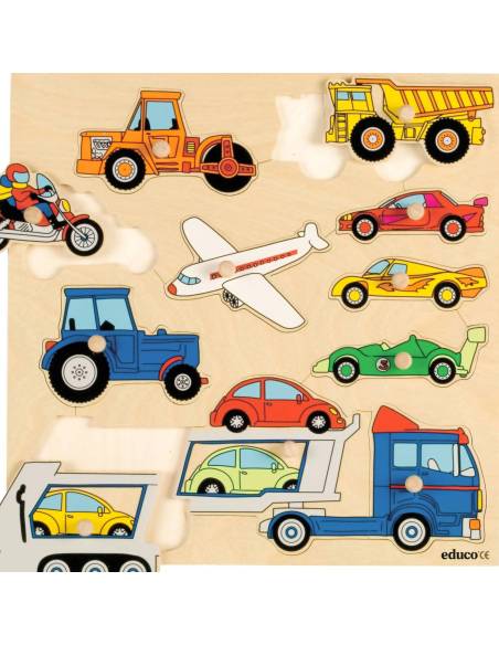 Puzzle éducatif en bois avec gros boutons pour découvrir les moyens de transport
