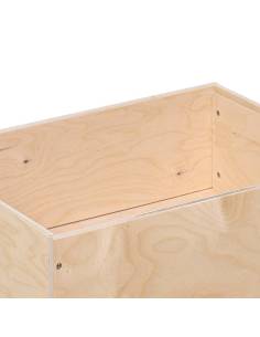 Coffre de rangement en bois sur roulettes 2