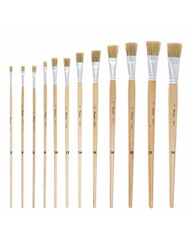 12 pinceaux plats avec manche long du numero 2 au numero 24. Marque Heutink