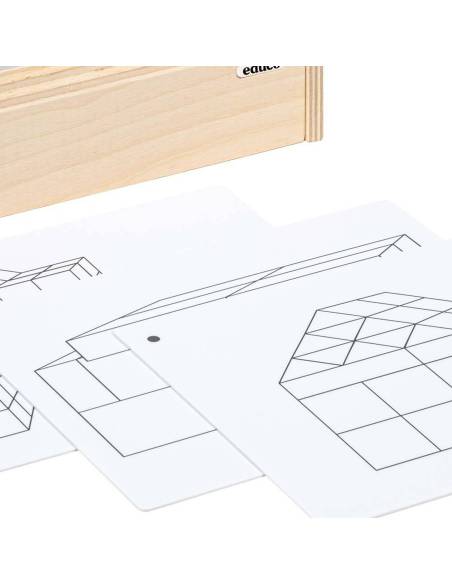Cartes illustrées pour guider les enfants dans leurs constructions avec blocs en bois
