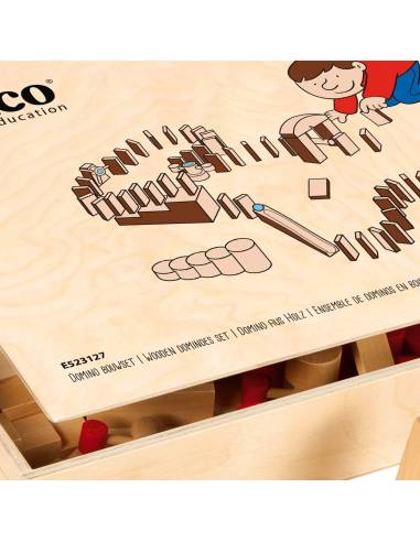 Ensemble de dominos en bois naturel pour créer des circuits ludiques et développer logique, motricité fine et patience