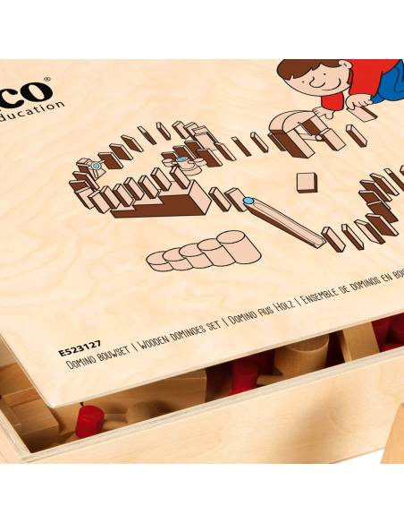 Ensemble de dominos en bois naturel pour créer des circuits ludiques et développer logique, motricité fine et patience