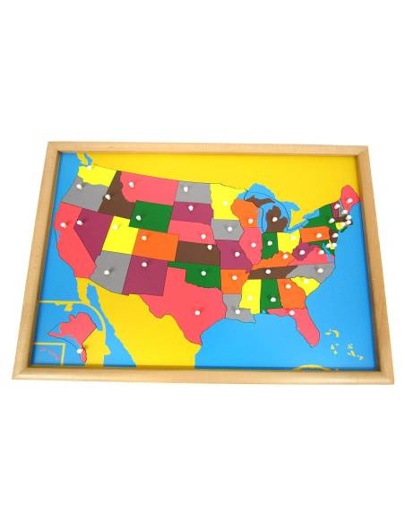 Puzzle des États-Unis Montessori en bois avec boutons de préhension