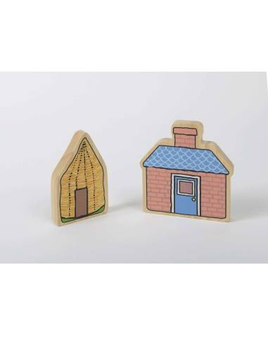 Les personnages en bois des Trois Petits Cochons - Yellow Door - YD0112  - pour raconter l’histoire des Trois Petits Cochons.