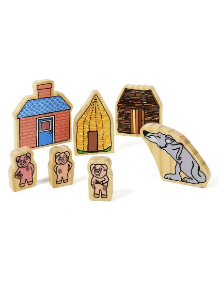 Les personnages en bois des Trois Petits Cochons - Yellow Door - YD0112  - pour raconter l’histoire des Trois Petits Cochons.
