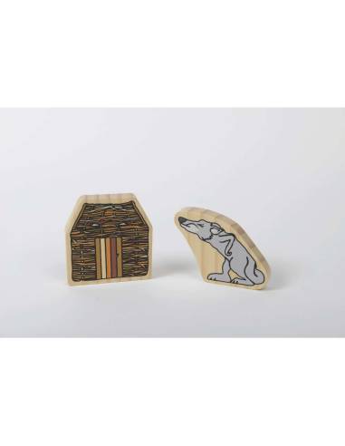 Les personnages en bois des Trois Petits Cochons - Yellow Door - YD0112  - pour raconter l’histoire des Trois Petits Cochons.
