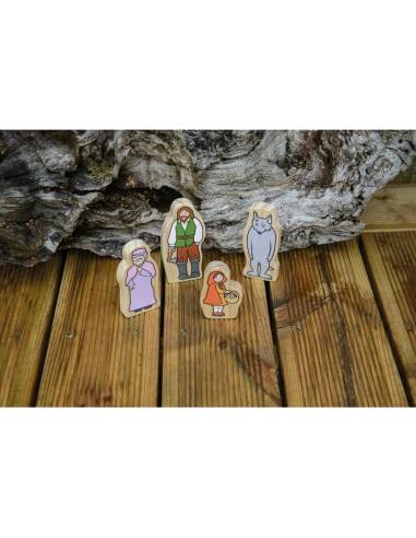 4 Personnages en bois pour raconter l'histoire du Petit Chaperon rouge - Yellow Door - YD0114