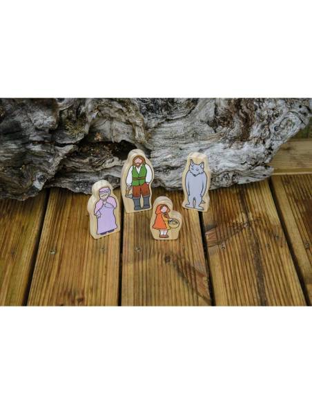 4 Personnages en bois pour raconter l'histoire du Petit Chaperon rouge - Yellow Door - YD0114