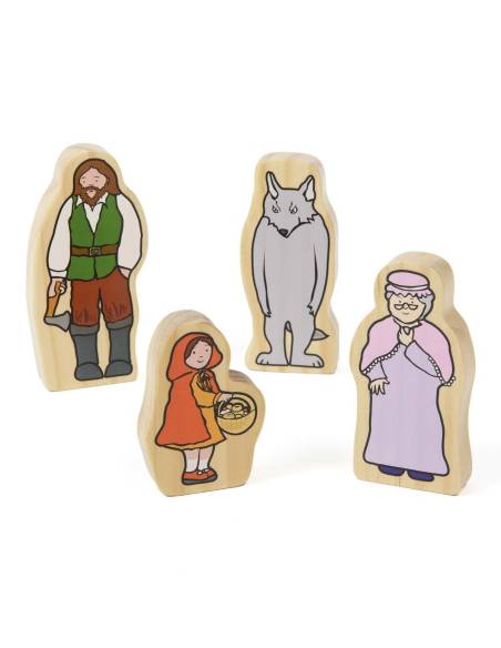 4 Personnages en bois pour raconter l'histoire du Petit Chaperon rouge - Yellow Door - YD0114