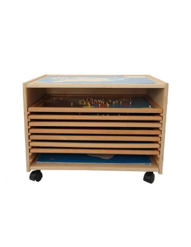Cabinet complet de géographie Montessori en bois avec tiroirs et cartes