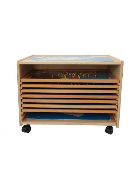 Cabinet complet de géographie Montessori en bois avec tiroirs et cartes