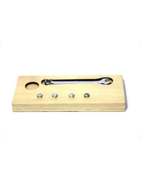 Plateau à visser Montessori avec 5 clés plates et polygonales – motricité fine et autonomie dès 3 ans