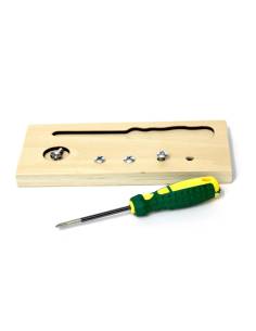 Plateau à visser Montessori en bois avec 6 tournevis cruciformes