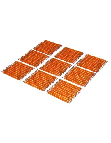 9 carrés de 100 perles dorées Montessori –...